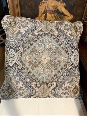 NEW Tapestry Zippered Pillow - Blues Creams - Thick Quality Material